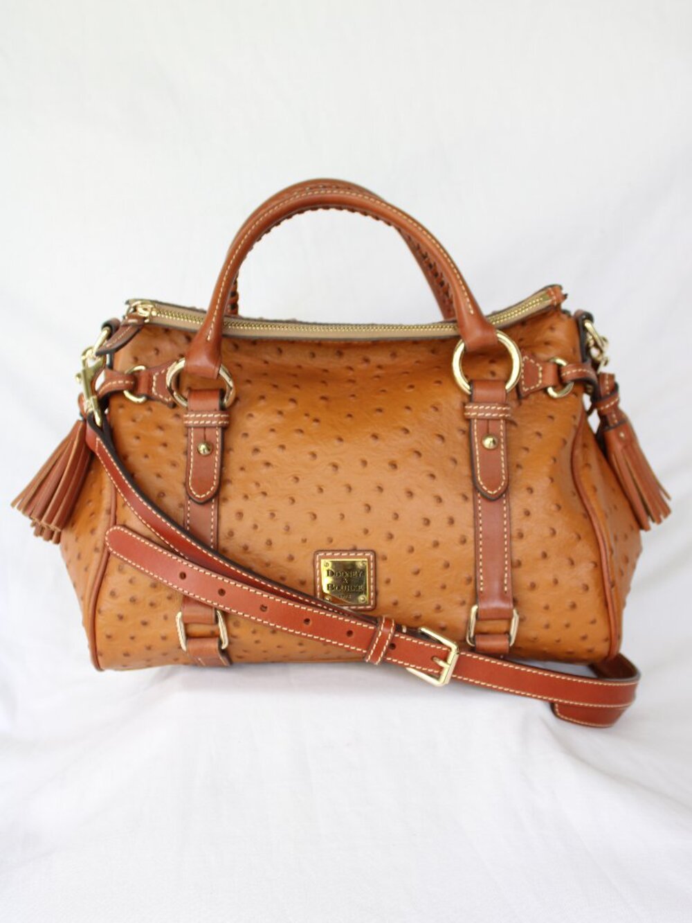 Dooney & Bourke Ostrich brown satchel leather Florentine tassel purse crossbody